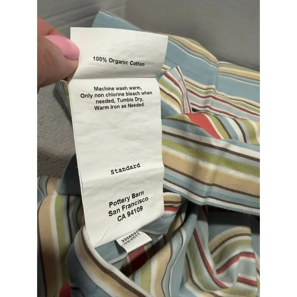 Pottery Barn Duvet Cover King Doyle Stripe Organic (Flaw) 4 Pillow Cover Shams